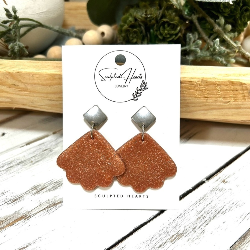 Sculpted Hearts, Handmade, Polymer Clay Fan Earrings. New